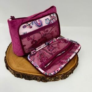 Very Bradley Crushed Velvet Make-up Bag ~ Cranberry Velvet Paisley Vera Bradley